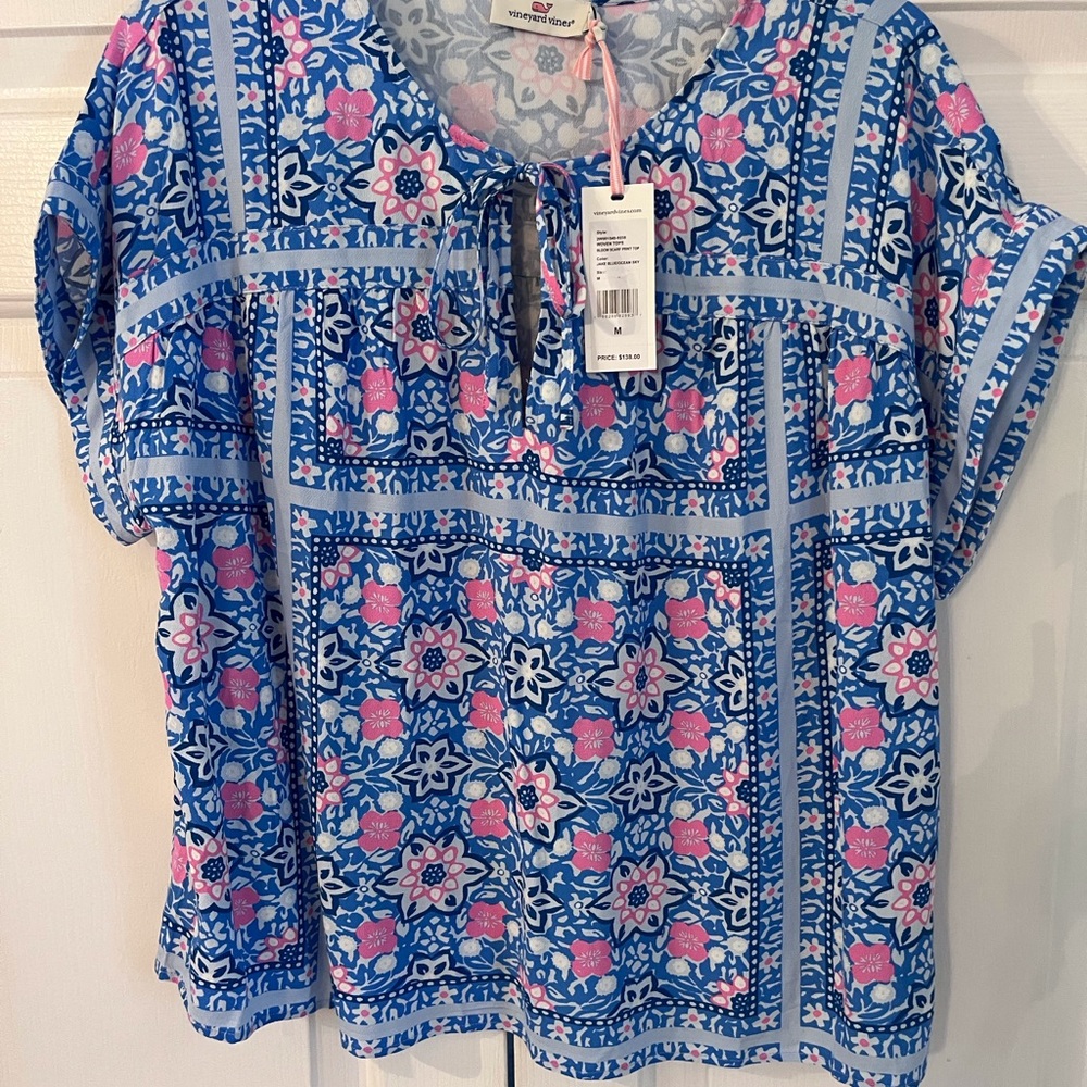 Vineyard Vines Bloom Scarf Print Top (NWT) (Jake Blue/Ocean Sky)